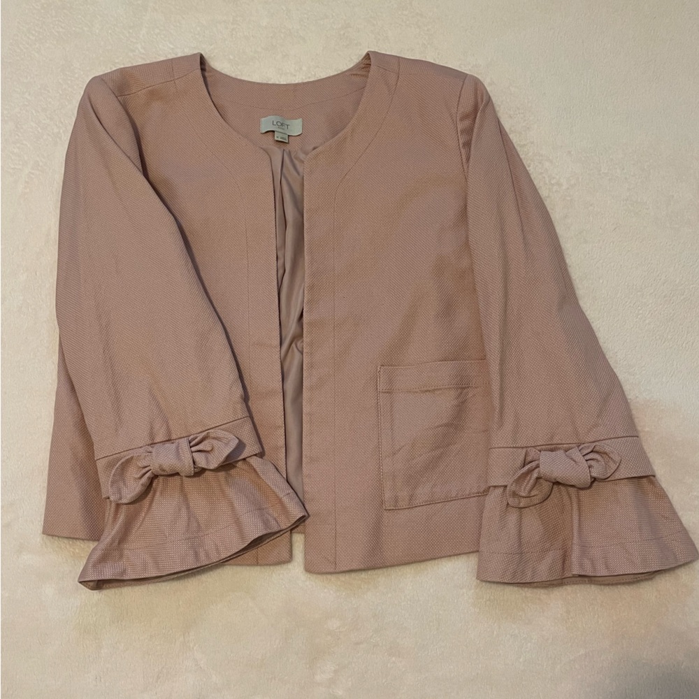 LOFT Pink Blazer with Ruffle Sleeves
